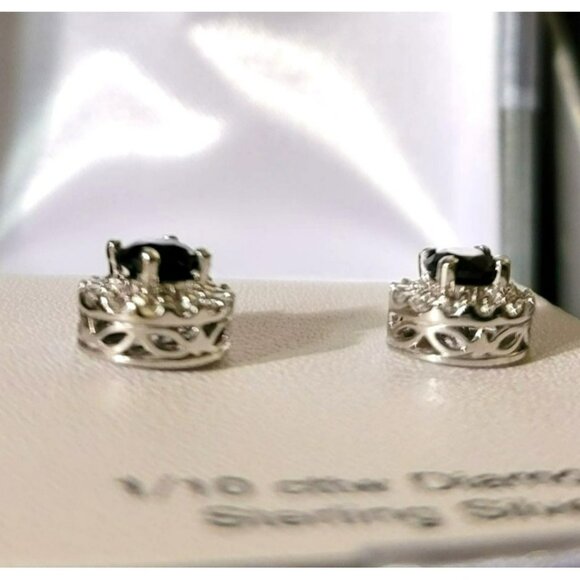 Sterling Silver Blue Sapphire & Diamond Necklace & Earrings Sept Birthstone DH1 - Picture 6 of 16